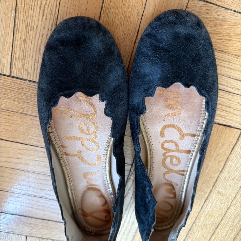 Sam Edelman Black Suede Scalloped Flats